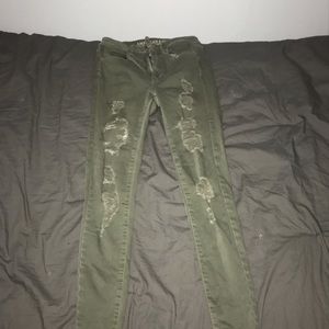 army green ripped jeans